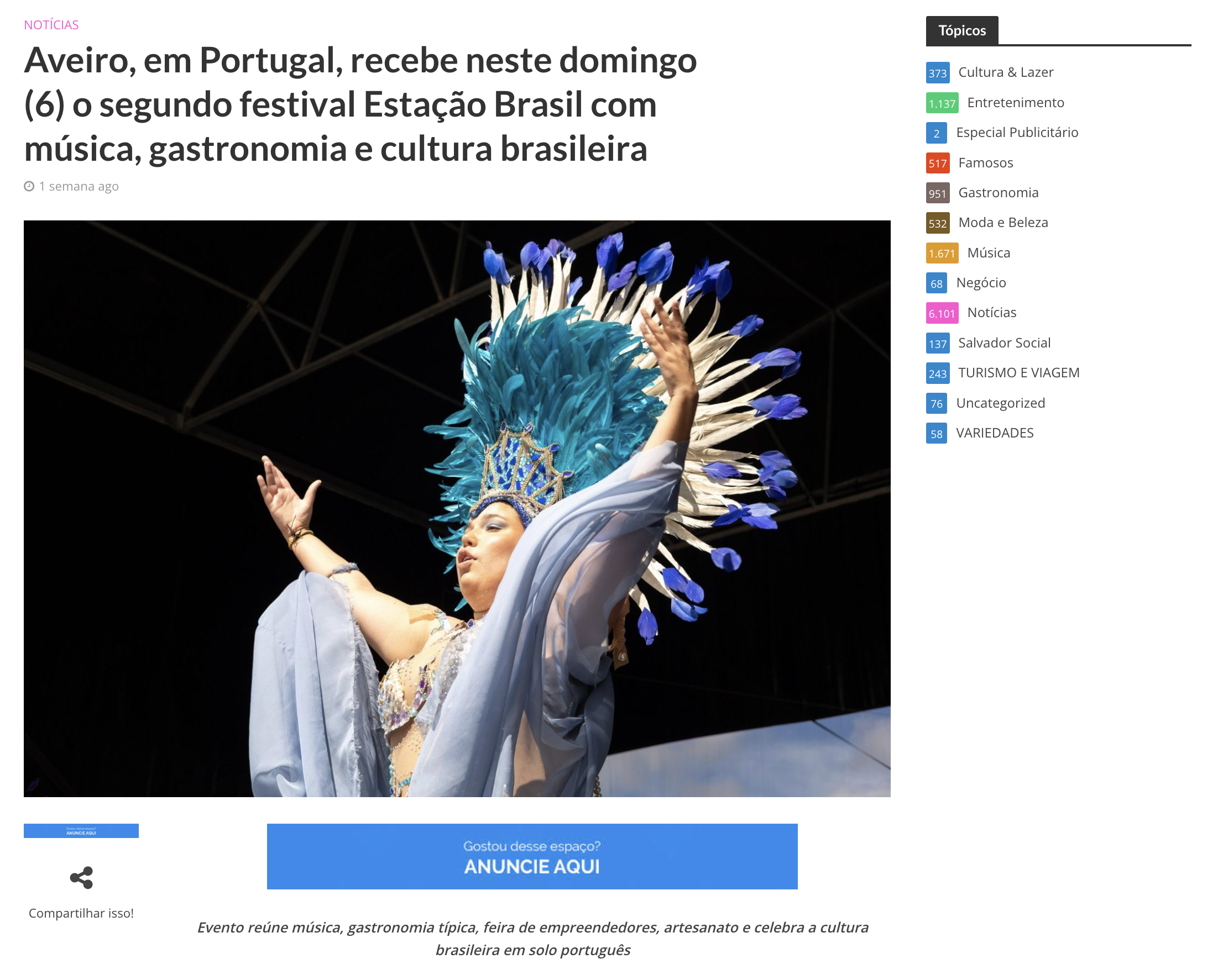 Aveiro, em Portugal, recebe o segundo festival Estação Brasil com música, gastronomia e cultura brasileira
