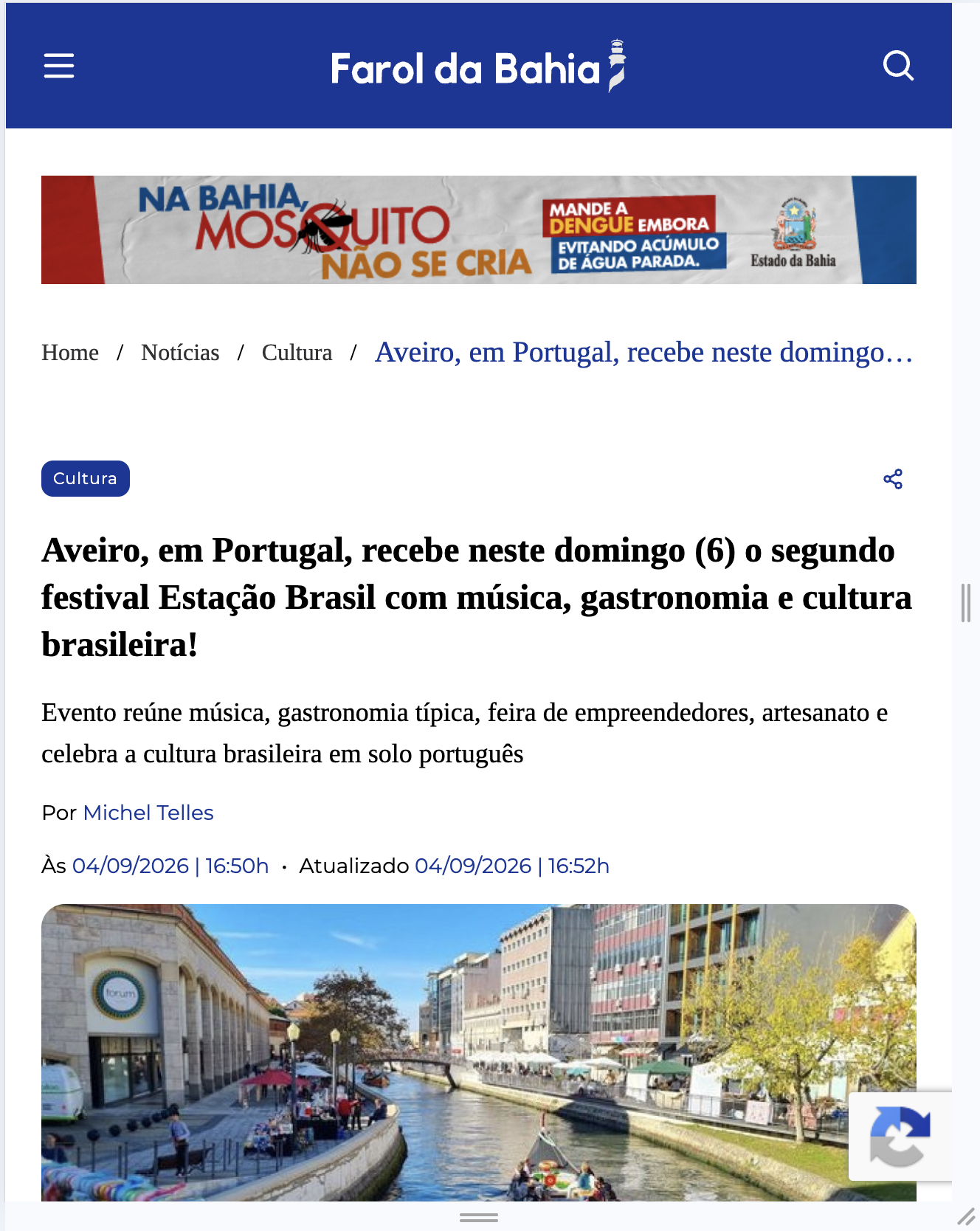 Aveiro, em Portugal, recebe neste domingo (6) o segundo festival Estação Brasil com música, gastronomia e cultura brasileira