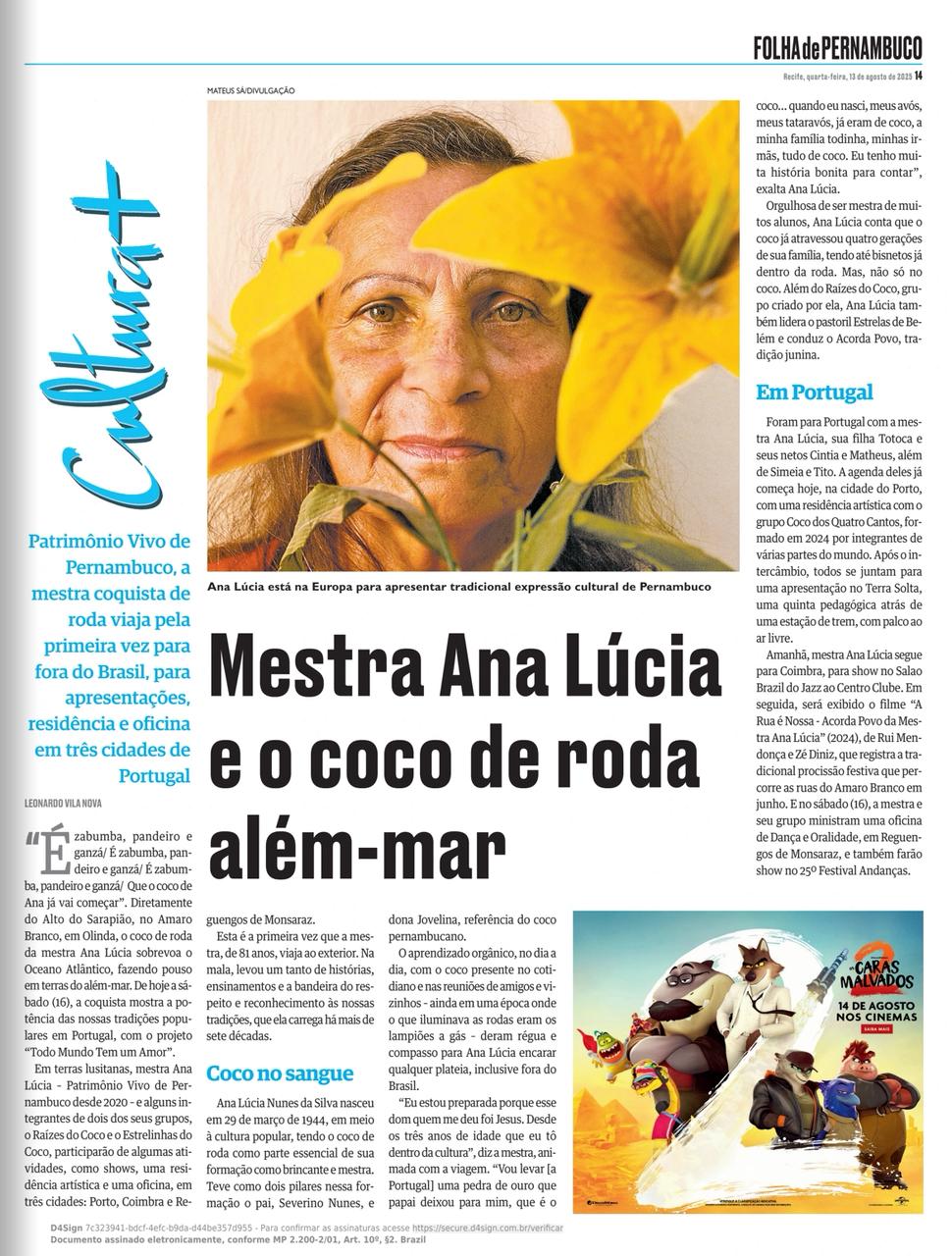 Matéria da Revista O Grito sobre Mestra Ana Lúcia e tradições do coco em Portugal